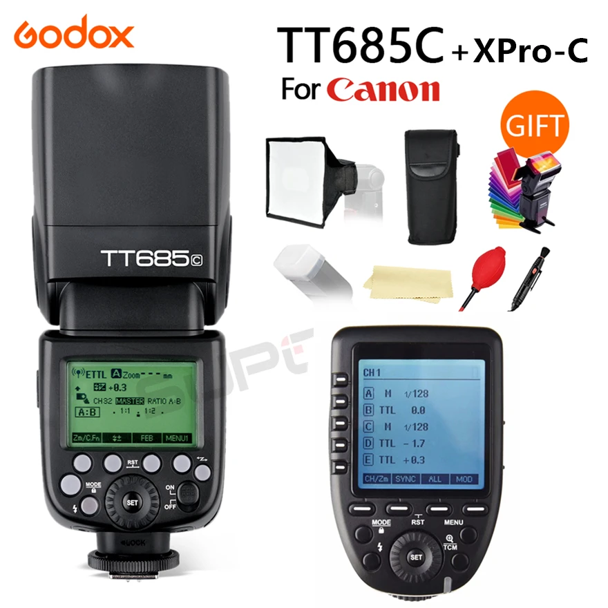 Вспышка Godox TT685C Speedlite 2 4G HSS E TTL для Canon EOS 70D 60D 5D2 5D3 6D 7D 650D 700D + XPRO C триггер 15*17