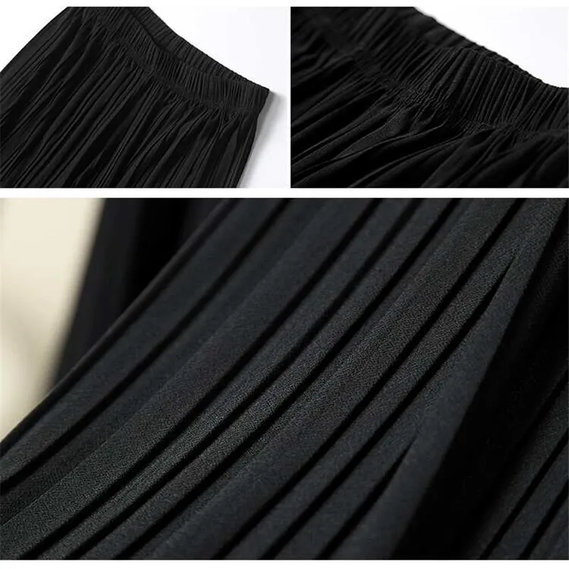 Ladies Spring and Summer High Waist Pleated Chiffon Wooden Ear Wide Leg Pants Loose Cropped Trousers Ladies Spring and Summer High Waist Pleated Chiffon Wooden Ear Wide Leg Pants Loose Cropped Trousers