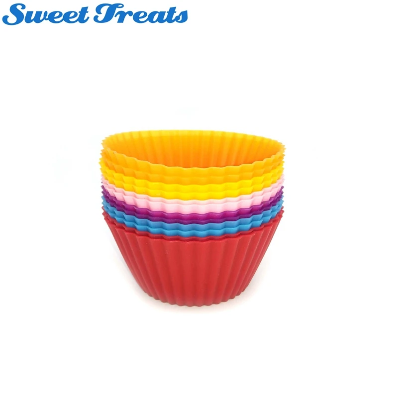

Sweettreats 12 Silicone Baking Cups Reusable 12 Silicone Cupcake Liners / Set of 12 Reusable Silicone Baking Cups in SIX Colors
