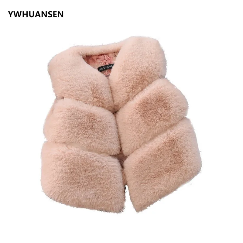 

YWHUANSEN Imitation Rex Rabbit Kid Vest Faux Fur Winter Girl Clothes Children's Sleeveless Furry Vest Waistcoat Bodywarmer 2018