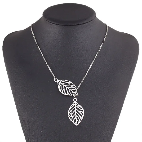 Korean fashion trend wild forest-based metal leaf pendant necklace clavicle short section of double-leaf jewelry free shipping - Image 2