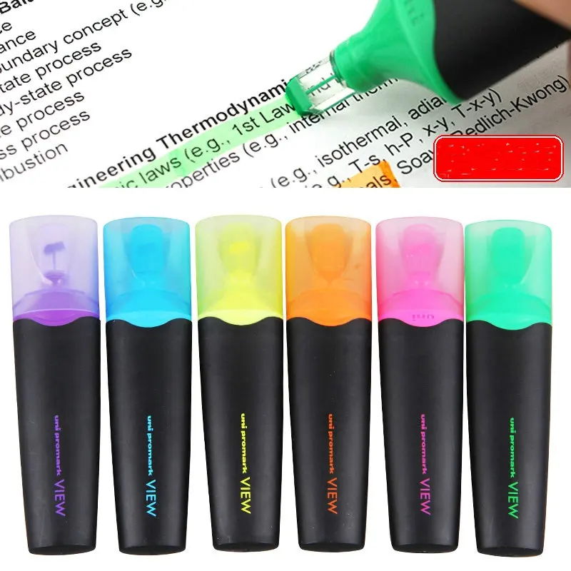 Uni Mitsubishi USP 200 Highlighters Marker Pen Premium Fluorescent Pen Oblique tip 6 Colors