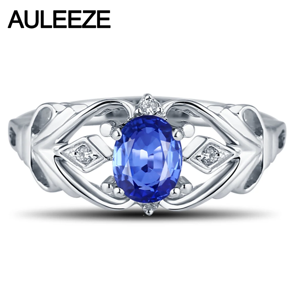 Solitaire 1.1CT Oval Natural Sapphire Ring Solid 14K 585 White Gold Diamond Engagement Wedding Rings Diamond Jewelry For Women