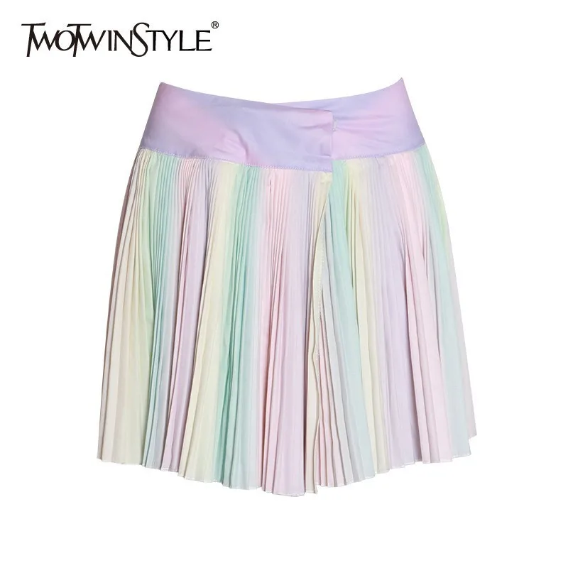 TWOTWINSTYLE Милая цветная юбка для женщин с высокой талией хит цвета плиссированные мини-юбки женская модная одежда летняя Новинка