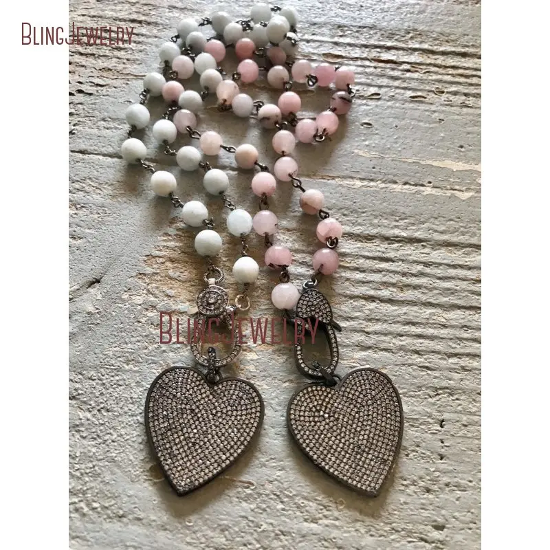 

Rosary Chain Simple Glam Statement Jewelry CZ Pave Heart Pendant Necklace Summer Accessory Choler Necklace CN26715