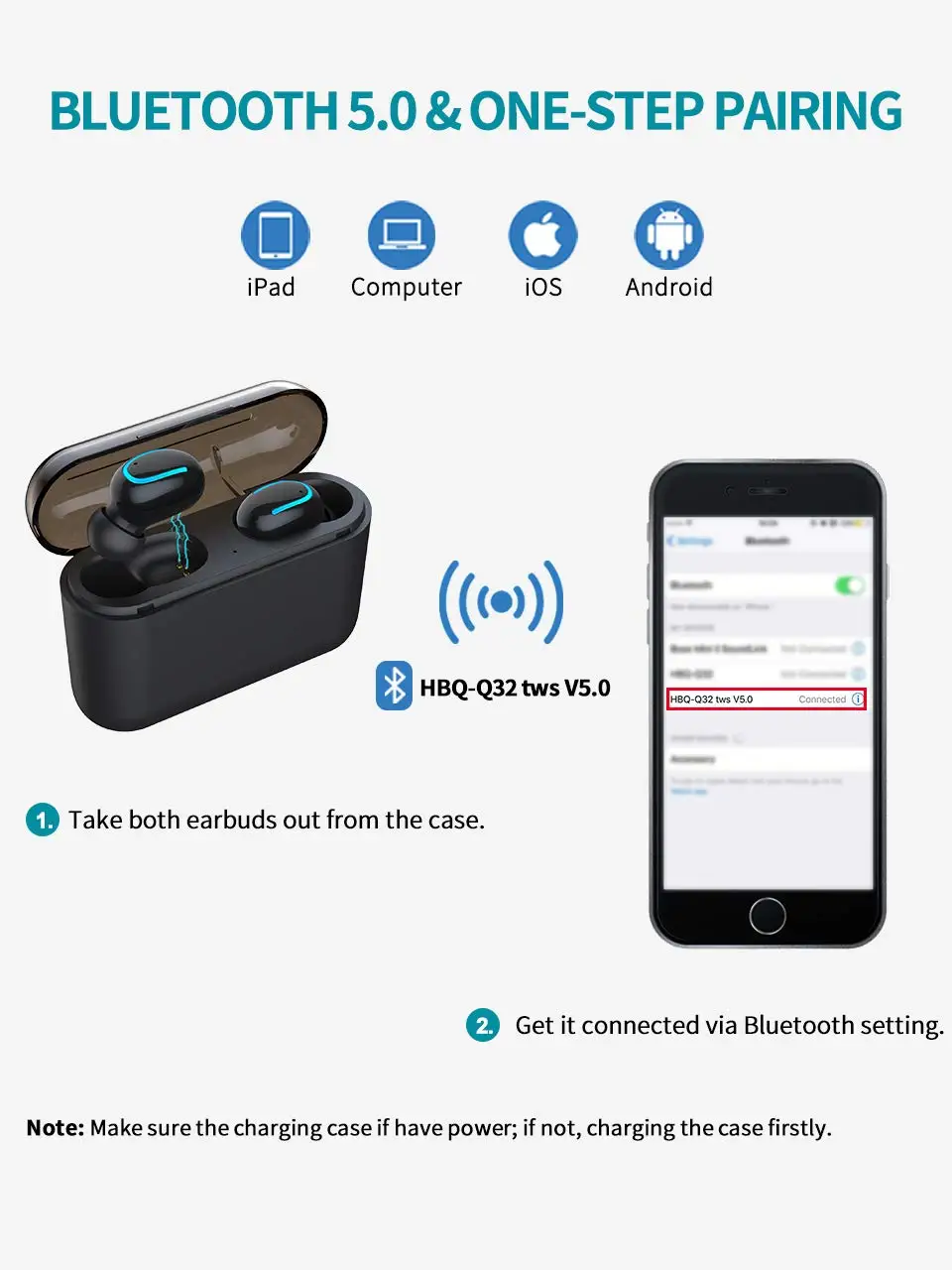 HANTOPER, беспроводные наушники 5,0, стерео наушники, Bluetooth наушники, наушники TWS, беспроводная Bluetooth гарнитура с зарядным устройством