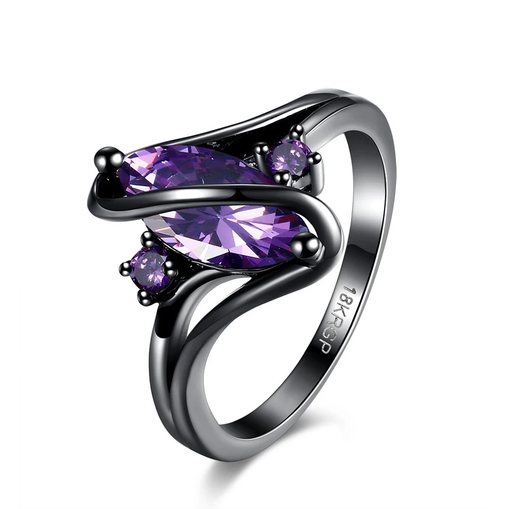 

Vintage Punk Bohemian Party Rings for Women Purple Color Cubic Zirconia Ring for Girls with Black Gun Plated Fashion Design 2018