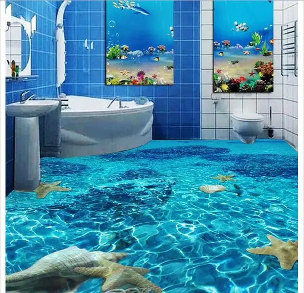 

Custom photo Waterproof floor wallpaper Clear water toilet bathroom bedroom 3d mural PVC wallpaper self-adhesion floor wallpaer