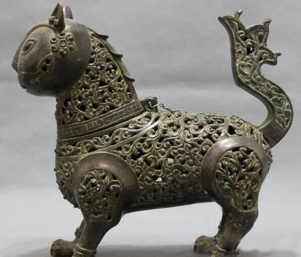 

Folk Chinese Bronze Animals Cat Head Statue Buddhism Incense Burner Censer