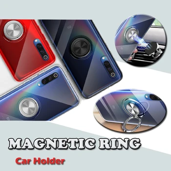 

10pcs Luxury Clear Car Holder Magnetic Bracket Case Soft TPU Metal Finger Stand Cover For Xiaomi Mi 9 SE 8 Lite Shockproof Shell