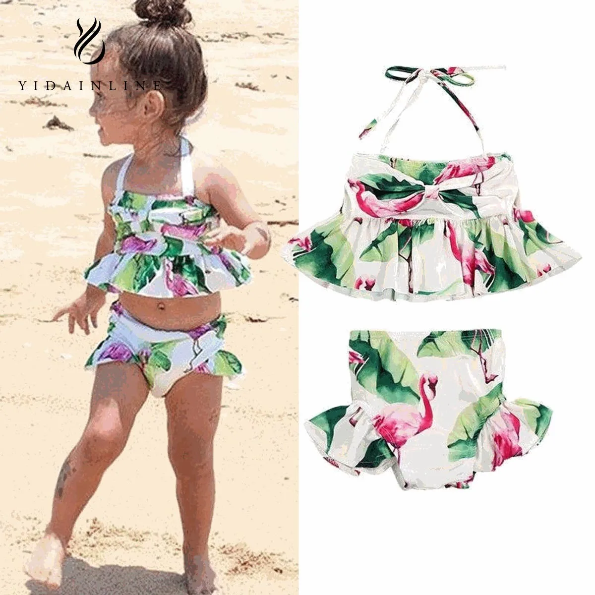 Newborn Kid Baby Girl Flamingo Swimwear Swimsuit Bikini Set Bathing