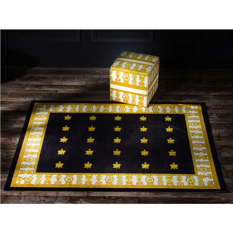 

2019 New Arrival Fashion Europe Style Retangle Shape Black Color Yellow Pattern Use For Home Decoration Scenic Velvet Carpet