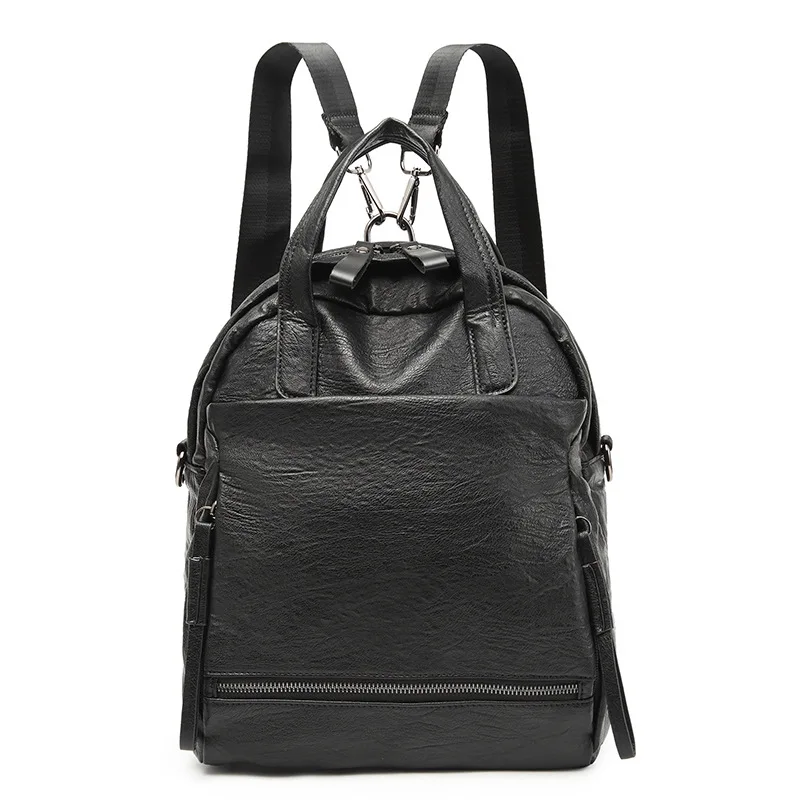 

solid black and brown girls backpack high quality leather backpack bags ladies fashion women bag removable