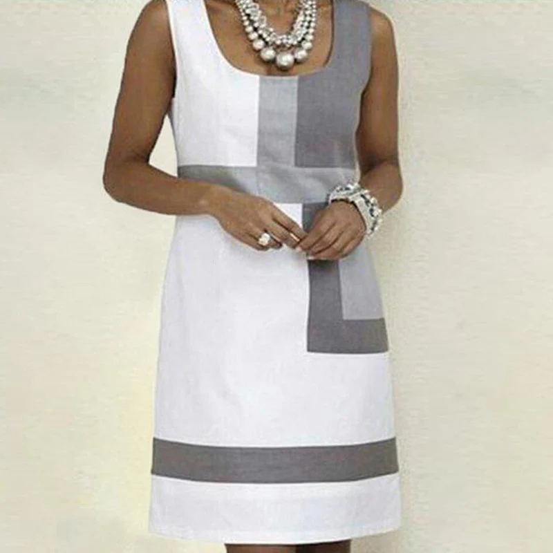 

Women Sleeveless Dress Print Slim Fit Breathable Simple Dress for Summer QL Sale