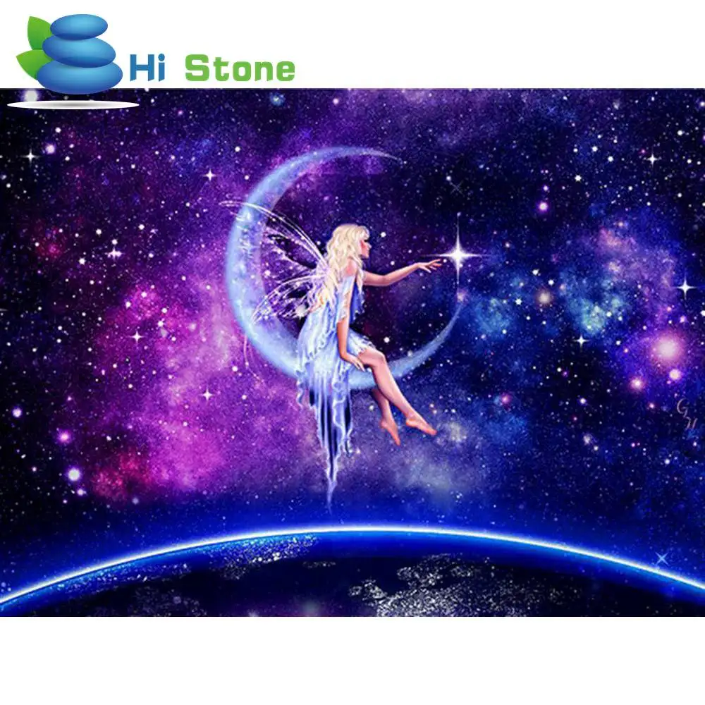 Полный Круглый дрель 5D DIY алмаз вышивка ангел в Moon Вышивка с кристаллами Rhinestone