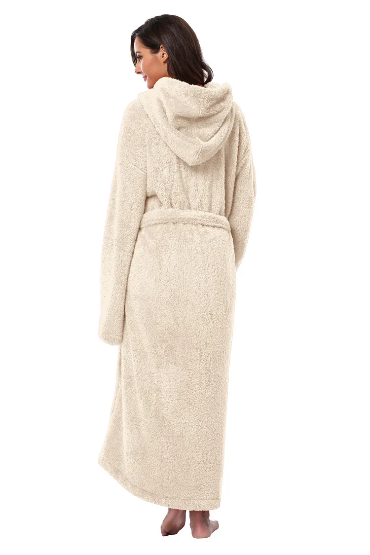 Женские плотные халаты с капюшоном, мягкий коралловый флис, теплый длинный халат, плюшевое кимоно, одежда для сна, ночная рубашка, зимний спа Халат с карманом