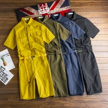 Цельный комбинезон шорты летний короткий комбинезон с рукавом Хлопок Лен плюс размер Рабочие Комбинезоны уличная мешковатые комбинезоны