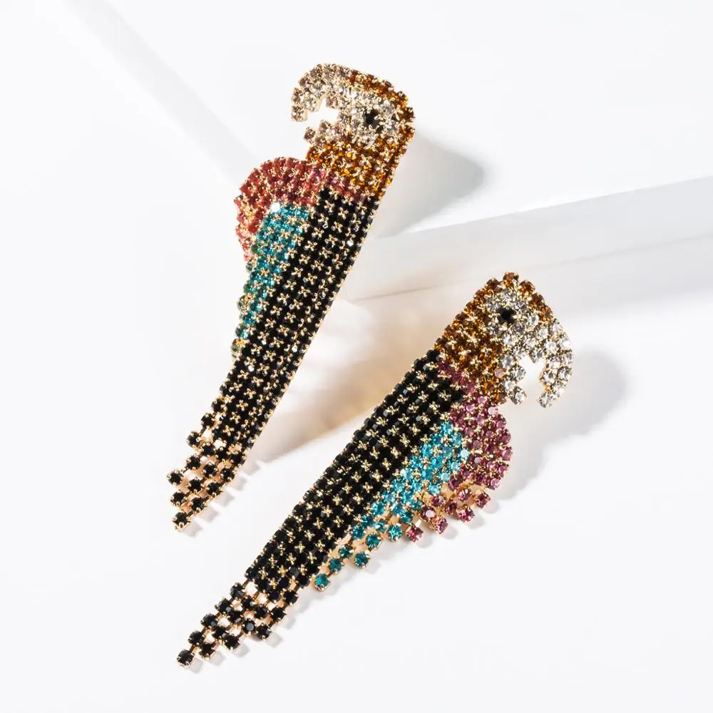 

Sparkly rhinestone bird Earrings for Women big summer earrings long large crystal drop Earrings Statement 2019 party Jewelry