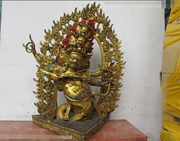 

20"Tibet Buddhism Temple Bronze Gild Protector Rahula Tantric Buddha Statue