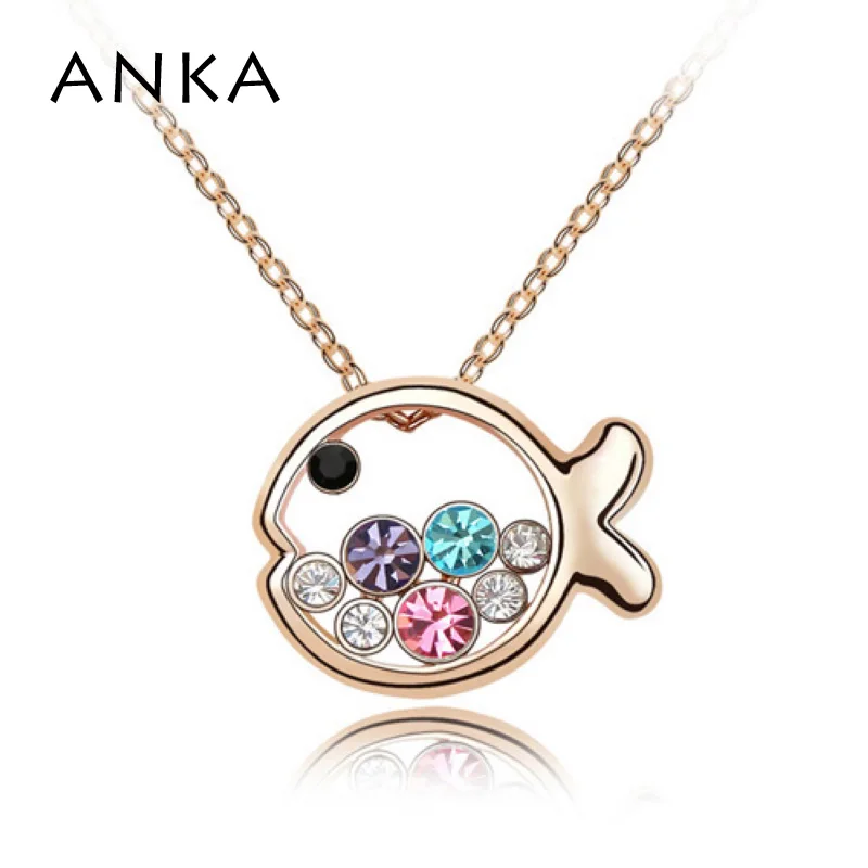 

Free Shipping Rose Gold Color Jewelry Fashion Crystal Animal Pendant Mix Colorful Fish Princess Necklace High Quality #87629