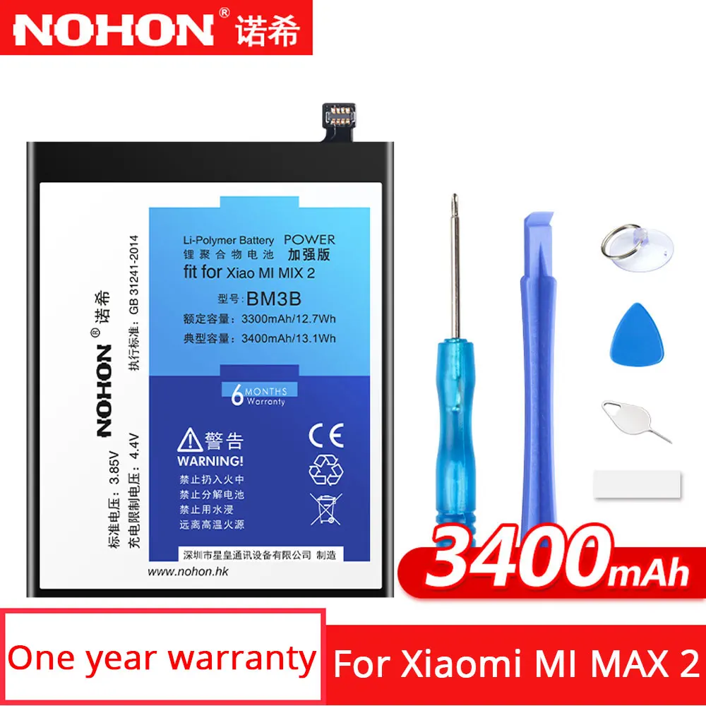 

NOHON Original Battery BM3B For Xiaomi MIX2 Replacement Battery 3400mAh High Capacity Phone Batteries+Tools