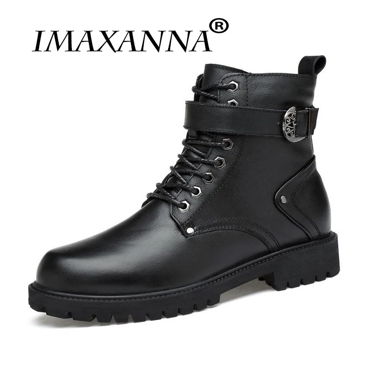 

IMAXANNA Army Boots Men High Military Combat Boots Metal Buckle Punk Mid Calf Male Motorcycle Boots Lace Up Men's Shoes Rock