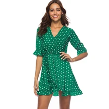 Women V Neck Chiffon Dress Half Sleeve Summer Mini Dress Ruffles Polka Dot Sexy Beach Dresses Vestidos Women V Neck Chiffon Dress Half Sleeve Summer Mini Dress Ruffles Polka Dot Sexy Beach Dresses Vestidos