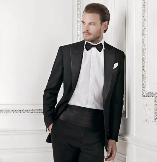 Черный Нотч Формальные Свадебные костюмы для мужчин одежда жениха две кнопки мужской костюм 2 шт. мужской костюм(Куртки+ брюки для девочек