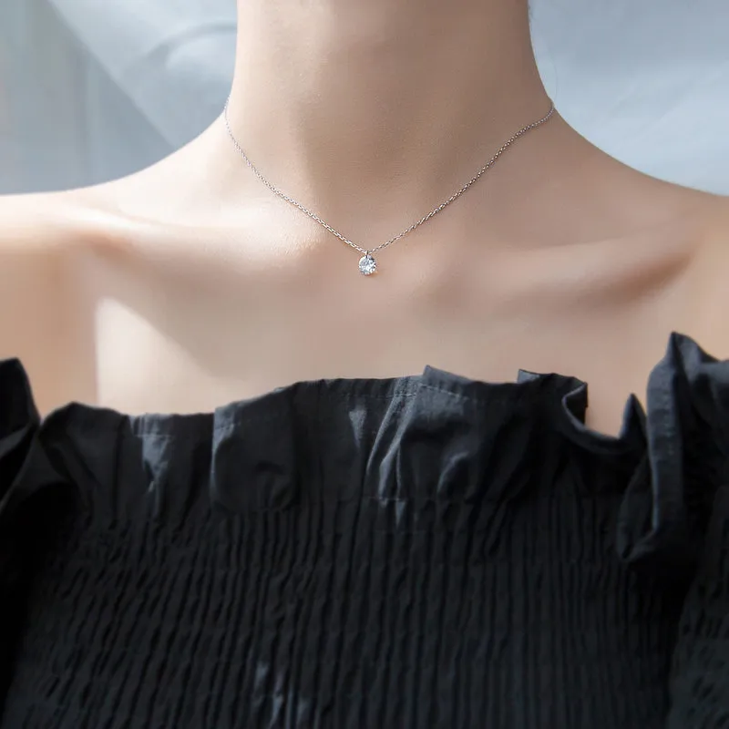 

Real 925 Sterling Silver Pendant Necklace Round Crystal Fine Jewelry For Women Romantic Engagement Accessories 72689
