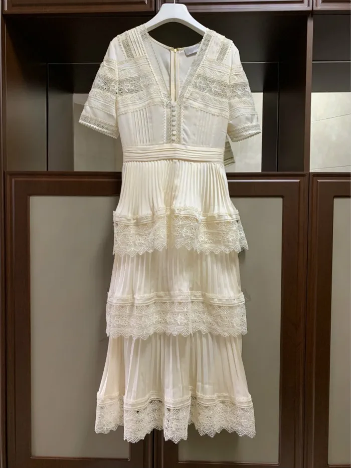 Новые женские макси длинное платье Лето 2019 г. дизайнерская коллекция Self Portrait платья для женщин дамы оборками плиссированные кружева для