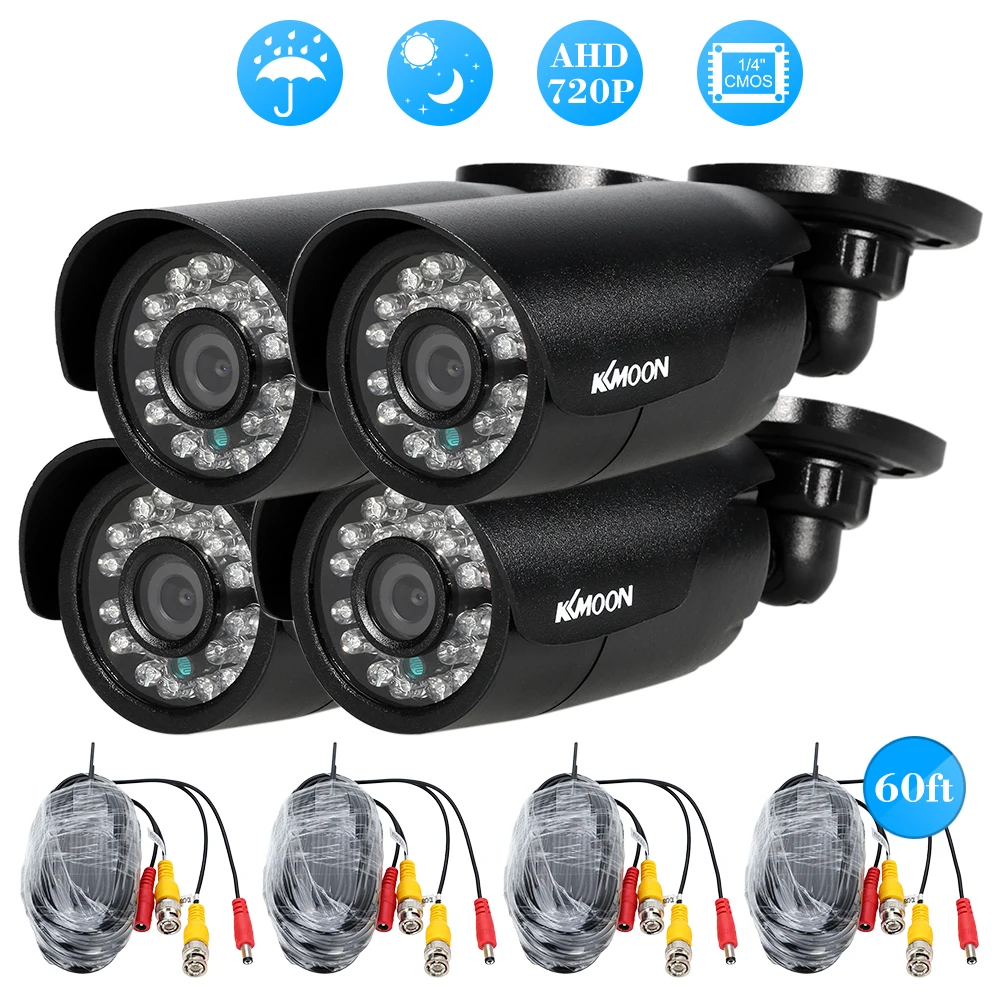 

KKmoon 4pcs 720P AHD Bullet Camera+4*60ft Surveillance Cable Support IR-CUT Night Vision 24pcs Infrared Lamps for Home Security