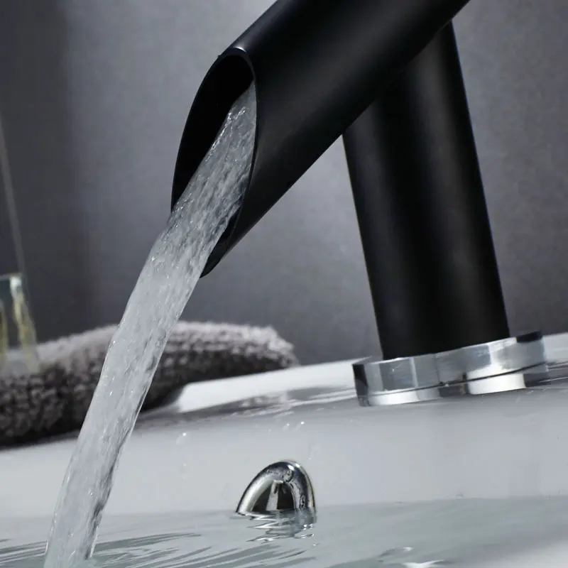 Chrome with black Brass Modern Design Deck Mount Basin Faucet