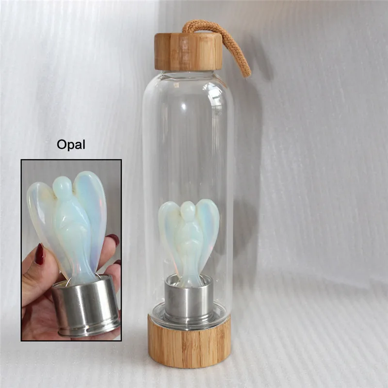 Натуральный кристалл три дюйма ангел камень стекло воды bottel кварц драгоценный камень бамбуковое стекло Elixir точка ручная чашка с резьбой палочка - Цвет: Opal