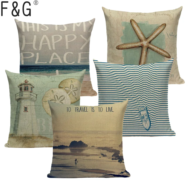

Ocean Sea Conch Retro Style Cushions Cover High Quality Decorative Pillows For Sofa Bed Car Home Woven Linen Throw Pillow Case