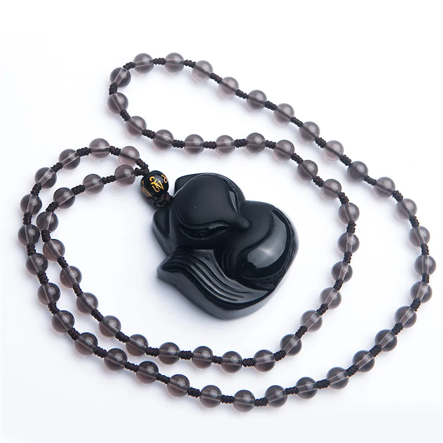 Women Men Necklaces Charms Fox Drop Natural Stone Pendant Black Obsidian Gemstone Natural Obsidian Pendant Bead 423716mm (2)