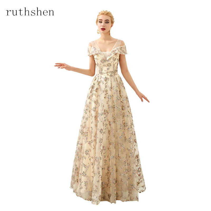 2020 Vestidos De Gala Largos Кепки рукава платья для выпускного вечера Фольга печатных