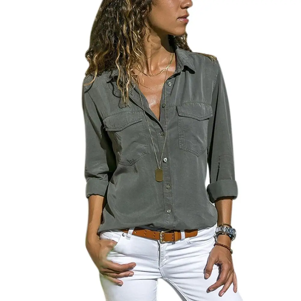 

2019 New Yfashion Women Sexy Long-Sleeve V Neck Casual Lapel T-Shirt Elegant Tops Gift
