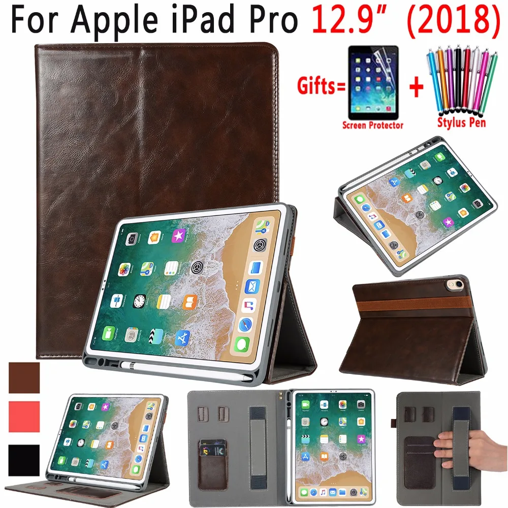 

Premium Leather Case for Apple iPad Pro 12.9 inch 2018 Auto Awake Smart Sleep Cover Coque Funda +Tablet Hand Strap +Pencil Slot