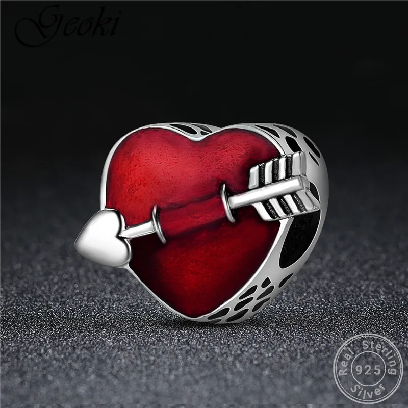Geoki 925 серебро Красная стрела кулак привлекательные подвески в виде сердечек подходит браслет Pandora бусины кулон S925 Изготовление ювелирных изделий