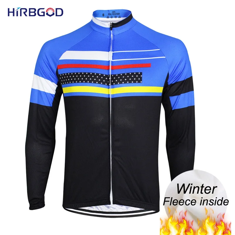 

2019 HIRBGOD Men Plus size Winter Cycling Jerseys Long Sleeve Fleece Lightweight Bike Clothing bicycle wear hombre, HDD014-06M