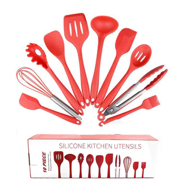 10PCS Kitchen Silicone Utensils Set Non-stick Cooking Spoon Spatula Ladle Egg Beaters Dinnerware Cooking Tools Accessories