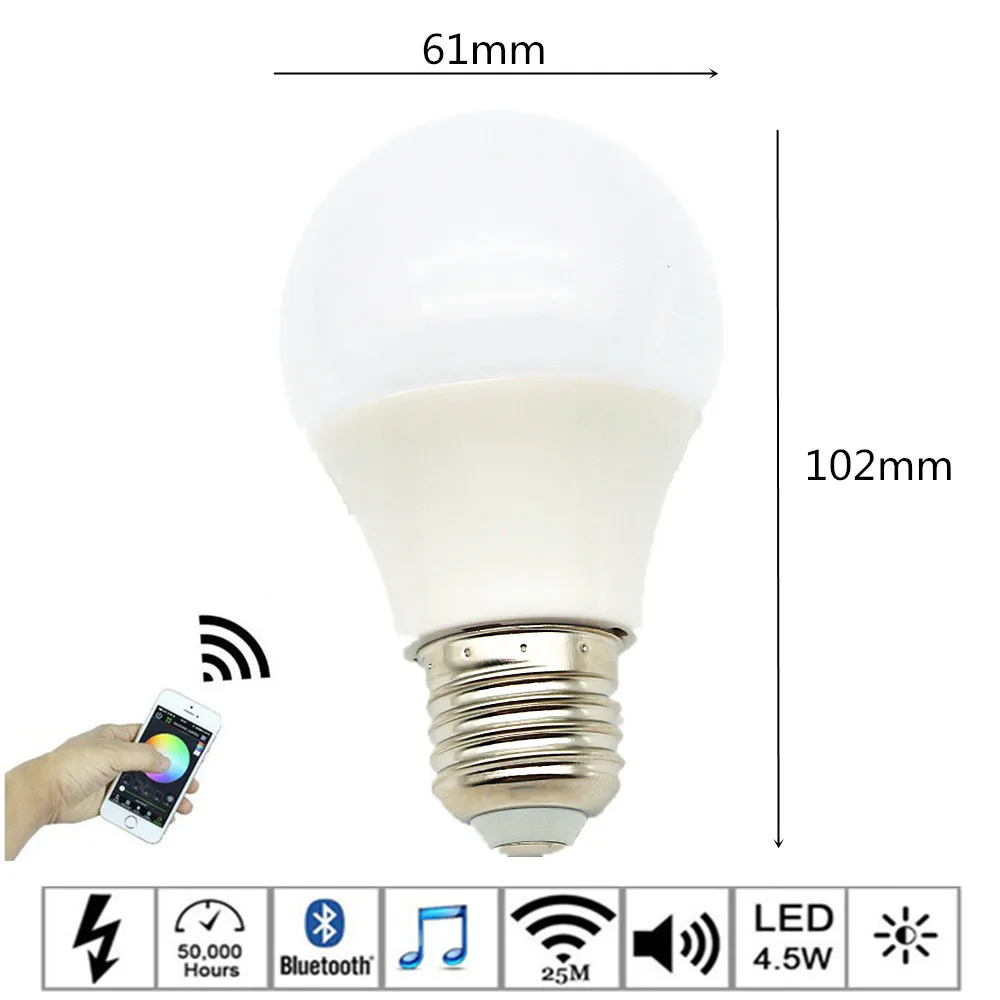 

New Magic Blue 4.5W E27 RGBW led light bulb Bluetooth 4.0 smart lighting lamp color change dimmable AC85-265V for home hotel Bar