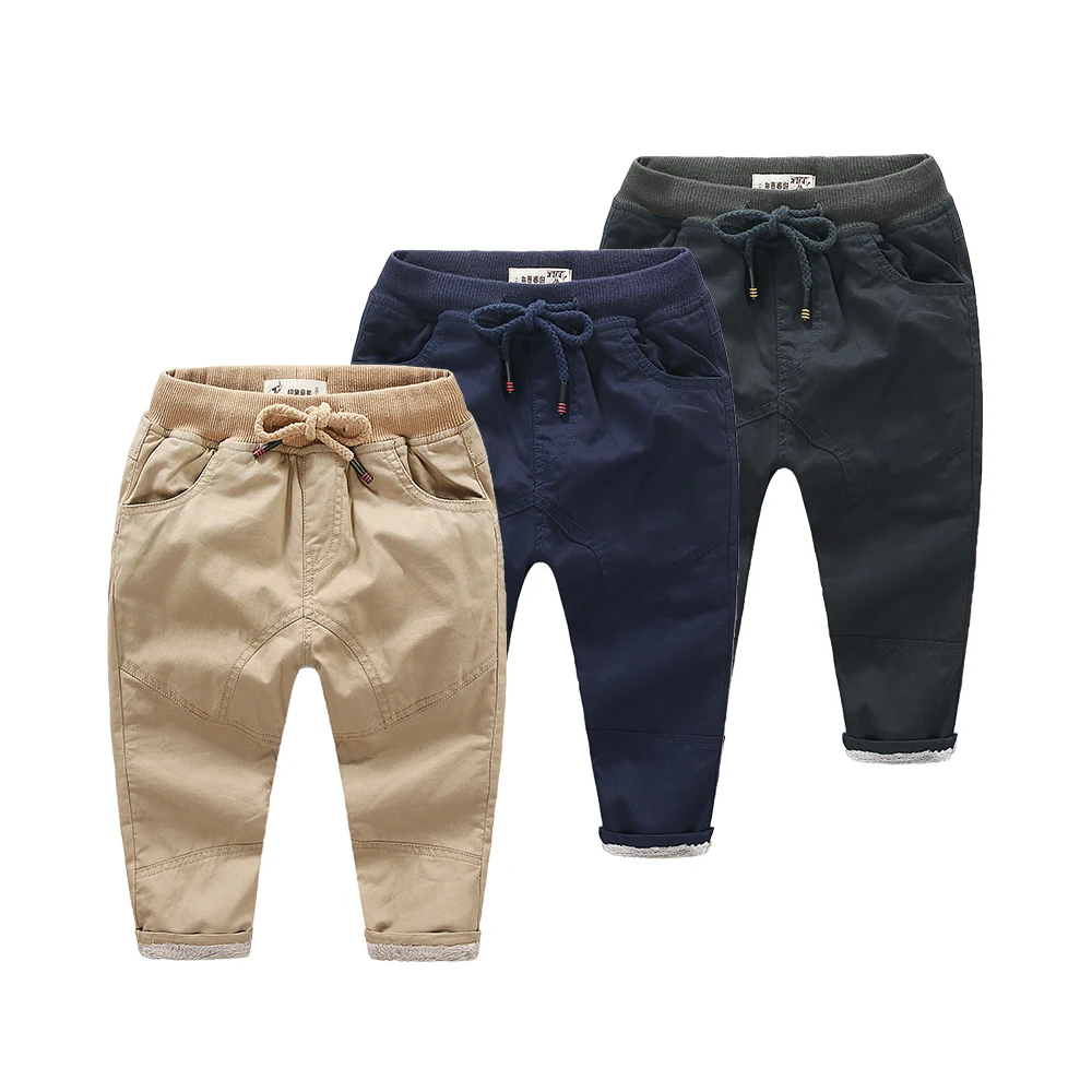 Baby Boys Warm plus velvet elastic pants Toddler fashion khaki trousers
