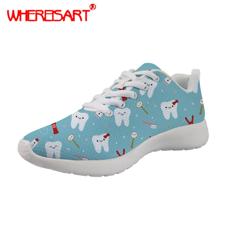 

WHEREISART Women Sneakers Dentist Pattern Summer Flats for Teenagers Nursing Shoes Ladies Lace-up Mesh Flat Shoes Zapatos Mujer