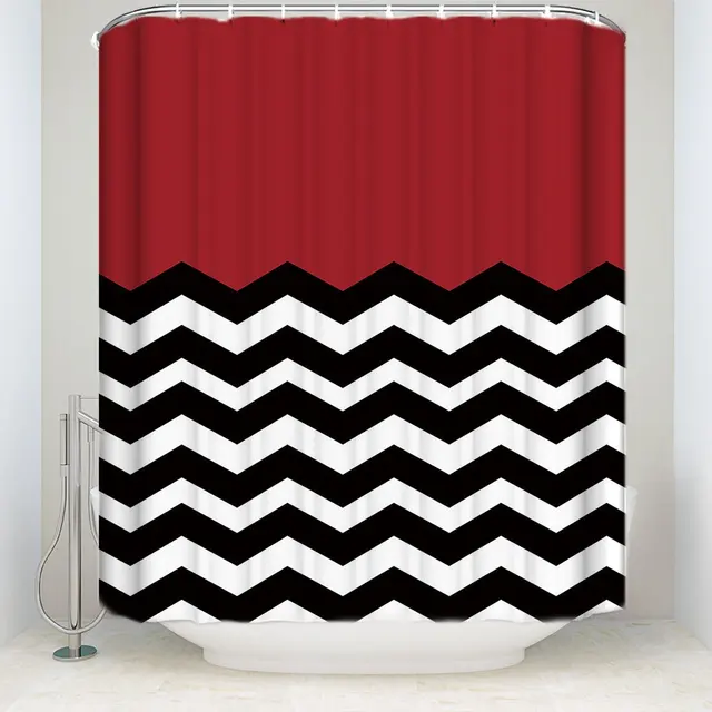 Chevron Waterproof Polyester Fabric Shower Curtain red White black