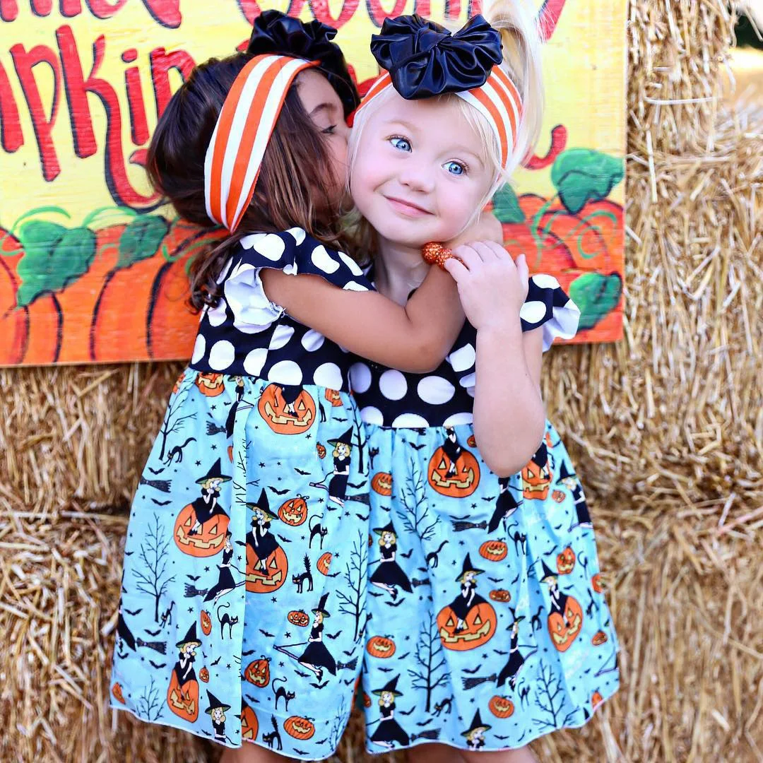 Baby Girl Dress Halloween Pumpkin Print Dress Dot Party Dress Infant