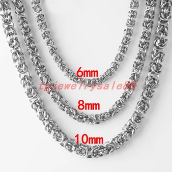 

Fashion 6/8/10mm Wide Silver Color Stainless Steel Biker Men's Byzantine Box Chain Bracelet Or Necklace Xmas 7"-40" Option