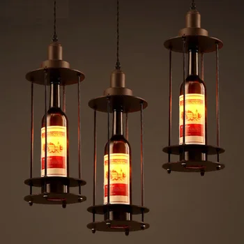 

Wine bottle Vintage Pendant Light Style Loft Pendant Lights Creative Wrought iron Suspension Luminaire Bar Art Deco Lighting
