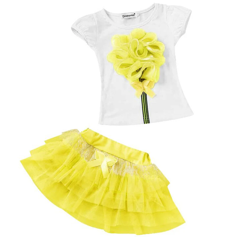 Детская одежда коллекция года, летняя одежда для девочек футболка+ юбка-пачка детский спортивный костюм, спортивный костюм для девочек, комплекты одежды От 3 до 7 лет - Цвет: Yellow