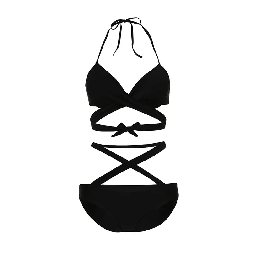 bikini 2019 new Summer Bandage Bikini Set Women Sexy One-Piece Perspective Bikini Push-Up Pad Beachwear #4F27 (6)